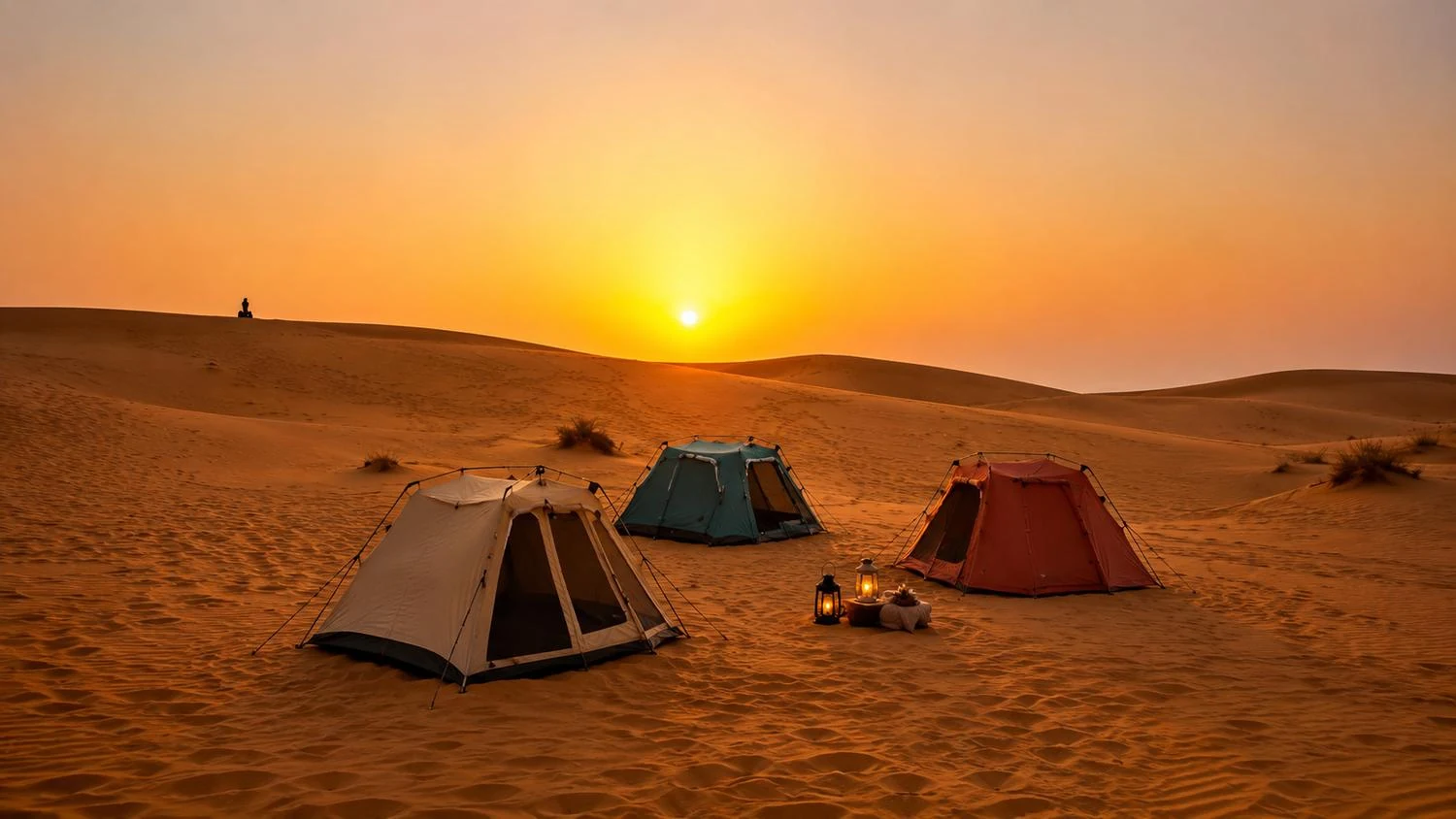 Desert camp at dusk in the Empty Quarter